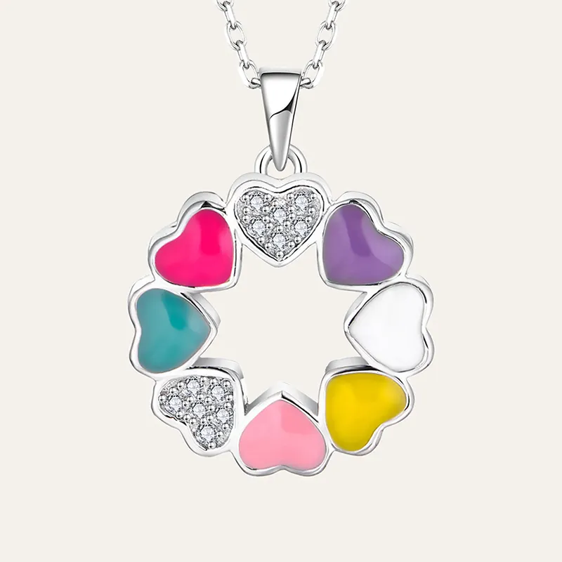 Benutzer definierte Emaille Blumen Halskette Rhodiniert Zirkon Sterling Silber Anhänger Herz Blumen Halskette für Geschenk