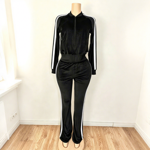 Custom Logo Women <b>Velour</b> <b>Tracksuit</b> Full Zip Striped Hooded Crop Jacket Pants Set Y2K Casual Sweatshirt Outfit - Product Image 5