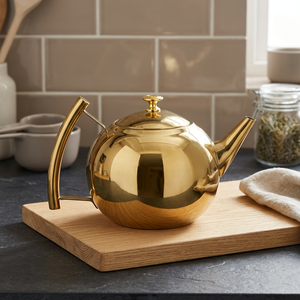 Bouilloire à thé en métal doré avec couvercle et poignée, design moderne, pot à eau - Product Image 2