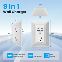 Multiprise avec protection contre les surtensions SummerVibes, 3 côtés, 9 prises, 4 ports USB (2 USB-C PD à charge rapide), veilleuse, certifiée ETL