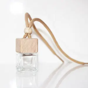 8ML Car Hanging Perfume Clear Bottle For Essential Oils Empty Glass Square Bottles Air Freshener Fragrance Car Diffuser Bottle