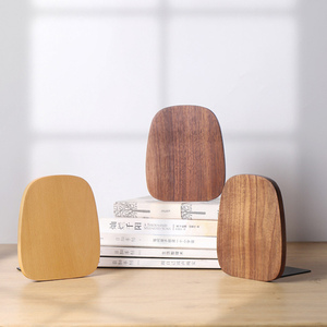 Custom Engraved Logo Modern Luxury Desktop Decorative Oval Holder Walnut Beech Wooden Bookend