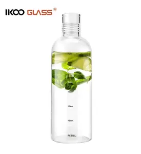 IKOO BPA free glass water juice bottle sports gym bottle with time marker reminder