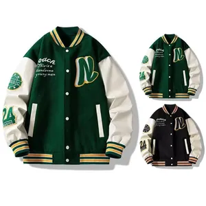 Wholesale Men's Striped Letter Jacket Pattern Baseball Coat With Stand Collar Pockets Loose Long Sleeve Bomber Varsity Jacket