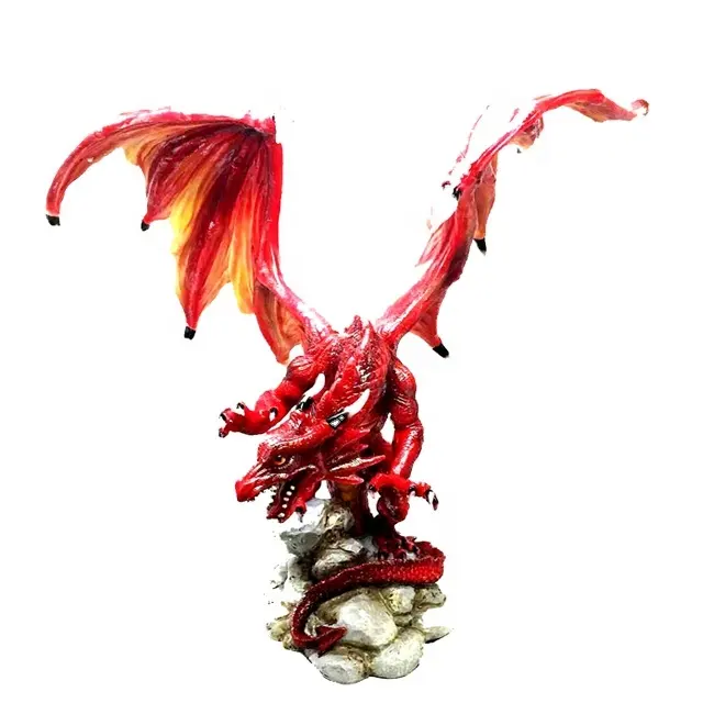 Patung Naga Api Buatan Tangan Grosir dan Patung Naga Api Bersayap Merah Polyresin dan Patung Naga Api Resin