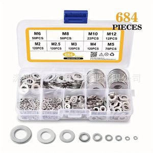 684pcs 304 Stainless Steel Flat Washers Set M2 M2.5 M3 M4 M5 M6 M8 M10 M12 DIN125 Mechanical Design - Product Image 3