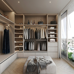 Sistema de Vestidor Moderno y Lujoso Personalizado de <span class=keywords><strong>Buran</strong></span>, Suministro Directo de Fábrica OEM/ODM, Armario Abierto Independiente de MDF con Iluminación LED - Product Image 3