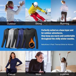 FOXA Women's Long Sleeve Thermal Shirts Fleece Lined Moisture Wicking Crew Neck Baselayer Tops for <b>Ski</b> Snow Wear - Product Image 6