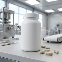 Flacon en plastique blanc à bouchon à vis rond pour vitamines, pilules, capsules, comprimés