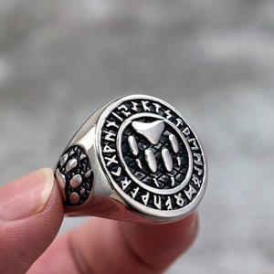 แหวนผู้ชายสไตล์นอร์ดิกเรโทรสแตนเลสสตีล พร้อมลายรูนไวกิ้งและลายอุ้งเท้าสัตว์ สไตล์ฮิปฮอป ของขวัญเครื่องประดับ - Product Image 4