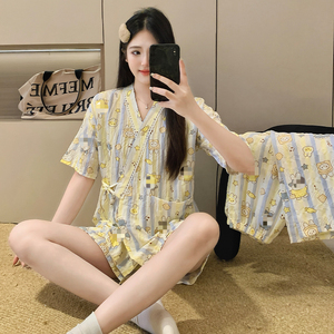 Pyjamas Women's Summer <strong>Clouds</strong> Ten Thousand Years Kimono Cute Cartoon Short Sleeve Shorts Trousers Three-Piece Pajamas - Product Image 2