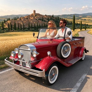 Magnifique Voiture Classique Rouge Électrique à Capot Ouvert, Sièges Noirs, Fabrication Professionnelle Sur Mesure, Idéale pour Visites Panoramiques - Product Image 4