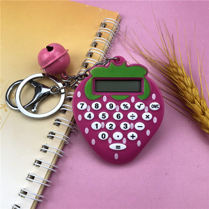 Strawberry Mini Calculator Keychain With Bell Pendant Portable For Students And Couples Plastic 8 Digits Battery Powered - Product Image 2