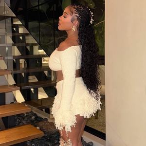 Viviblook Q25ST224 Sexy automne nouveau Sexy à manches longues haut court Mini jupe tricoté costume 2 pièces ensemble pour les femmes - Product Image 2