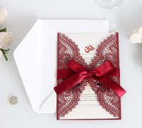 Carte d'invitation de mariage en papier découpé au Laser, pochette rouge élégante, prix de gros