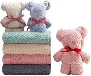 DS972 Valentine's Day Party Wedding Gift Baby Shower Coral Fleece Towel Hand Face Bath Towels Cute Bear Shape Plaid Towel