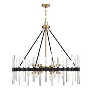 Black - Framed Chandelier with Clear <b>Crystal</b> Rods, Industrial - Glam Style for Hotel Lobbies - Product Image 1