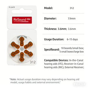 Pacote com 6 Baterias de Substituição A312 <span class=keywords><strong>ReSound</strong></span> para Aparelhos Auditivos, Suprimentos Domésticos de Qualidade Premium para Desempenho Confiável de Aparelhos Auditivos - Product Image 5