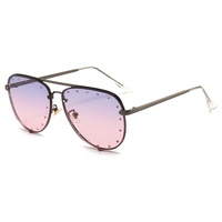 Nouvelles lunettes de soleil sans monture à double pont en métal pour femmes, ornées de diamants, protection UV400, style tendance