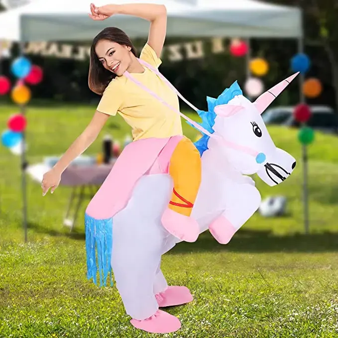 Şişme Unicorn kostüm yetişkin hava darbe-up Deluxe Cosplay parti kostüm doğum günü partisi geçit karnaval için şişme takım elbise