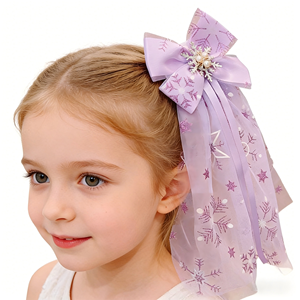 Barrette à <span class=keywords><strong>cheveux</strong></span> et bandeau en gaze pour enfants, motif <span class=keywords><strong>princesse</strong></span> féerique, orné de perles, strass et paillettes - Accessoires capillaires élégants faits à la main pour filles - Product Image 2