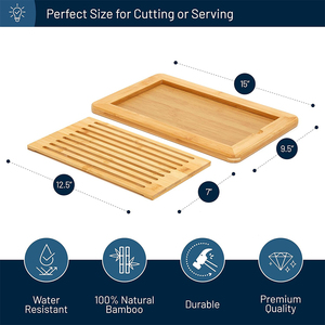 Tabla de cortar pan grande de bambú natural con bandeja recogedora de migas, bandeja para servir pan casero, masa de pan, baguette y rebanador. - Product Image 2