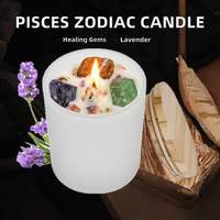 Bougie parfumée à la lavande en verre avec cire de soja, signe du zodiaque Poissons, pierres de guérison et cristaux - Le cadeau idéal pour les femmes, les enseignantes et les amies