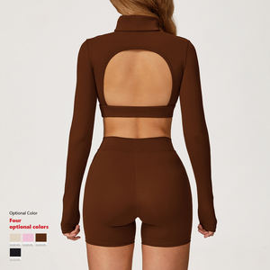 <span class=keywords><strong>Top</strong></span> Deportivo XW-ECX4507 de <span class=keywords><strong>Manga</strong></span> <span class=keywords><strong>Larga</strong></span> Ajustada para Gimnasio, Fitness, Running, Cómodo, Cuello Alto, Espalda Descubierta, para Pilates, para Mujer - Product Image 3