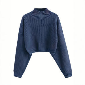 Commerce extérieur transfrontalier <span class=keywords><strong>AliExpress</strong></span> <span class=keywords><strong>Pull</strong></span> en laine ample à col rond et manches lanternes de couleur unie épaisse coréen pour femmes - Product Image 4