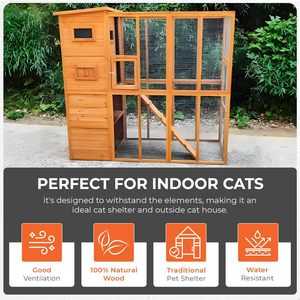 Modern <strong>Cat</strong> Camp Large <strong>Run</strong> Fully Enclosed Multi-Tier House Solid Wood Construction Roof | 190x84x175cm (6ft 3in X 2ft - Product Image 3
