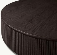Table basse ronde en chêne blanc à motif vertical fait main R