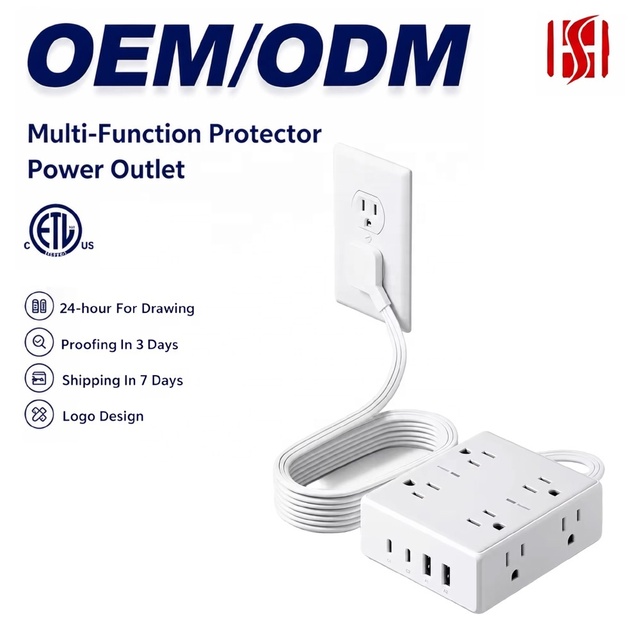 Flat Plug Surge Protector Power Strip, 6ft Ultra Thin Extension Cord with 4 USB (2 USB C Port), 8 Outlets Desk Charging Station