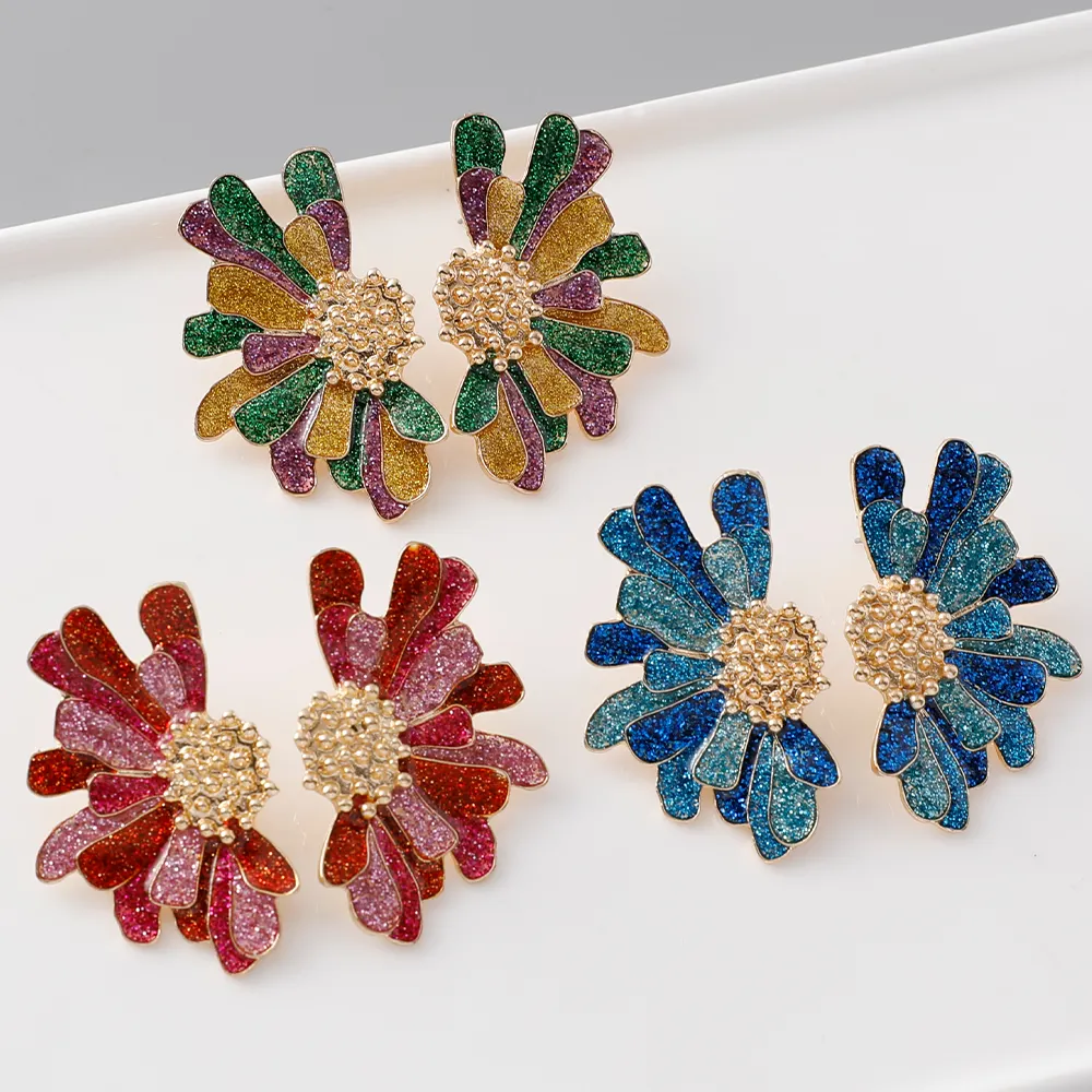 2024 Women Oil Drop Irregular Flower Earrings Colorful Enamel Heteromorphic Flower Stud Earrings Carnival Jewelry
