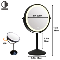 Cermin Rias LED Pembesar 10X Tipe C dengan 3 Mode Pencahayaan Warna, Sensor Sentuh, Cermin Rias Profesional