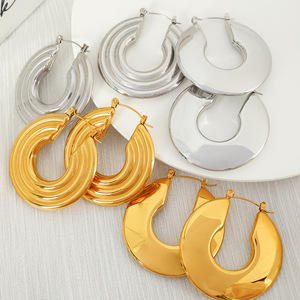 Pendientes de Aro en Forma de U, Diseño Geométrico, Tono Dorado y Plateado, Uso Diario, Joyería de Moda Unisex - Product Image 1