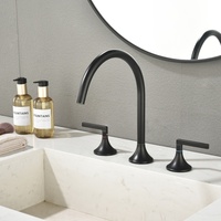 Robinet de lavabo moderne noir mat à col de cygne, double poignée, en laiton massif, réglable eau chaude/froide, robinet de salle de bain de luxe pour la maison