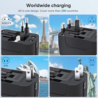 Adaptor bepergian seluruh dunia/Adaptor colokan listrik AC Adaptor perjalanan Universal semua dalam satu dengan USB-C dan port pengisian USB-A