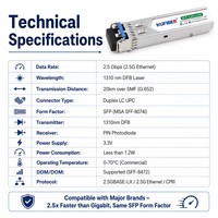Transceiver Fibre Optique SFP-2.5G-LX20-SM1310 en Gros Usine, 20km LC SMF DDM, Température Industrielle, Étiquette Personnalisée