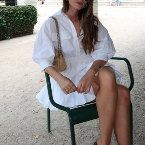 Abito Estivo Monoblocco 2025 <span class=keywords><strong>con</strong></span> Maniche <span class=keywords><strong>a</strong></span> <span class=keywords><strong>Tre</strong></span> <span class=keywords><strong>Quarti</strong></span>, Vita Elastica e Design <span class=keywords><strong>con</strong></span> Bottoni, Vestiti Camicia Casual da Donna - Product Image 3