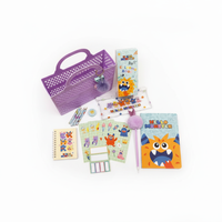Nuevo Estuche Portátil de 4 Piezas para Lápices de Colores, Cestas Moradas, Set de Papelería con Diseño de Monstruo de Dibujos Animados para Niños