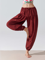 Pantalon de sport respirant taille mi-haute uni avec cordon de serrage élastique à la taille et aux chevilles, coupe ample style Harem pour Yoga et Danse
