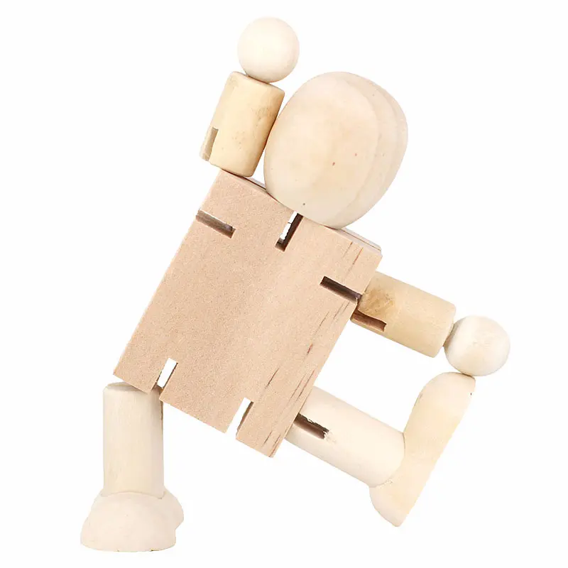 Handmade wholesale puzzles diy kids craft unpainted wood dolls wooden toy robot for painting game