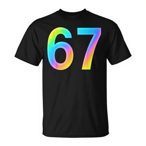 Camiseta 67 Six Seven Meme con Estampado de Arcoíris, Negra, Unisex, Talla Adulto, Cuello Redondo, Manga Corta, Impresión Digital, Actividades Promocionales - Product Image 2