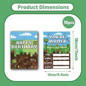 Tarjetas de Invitación de Cumpleaños con Diseño de Pixel Game, Estilo <span class=keywords><strong>Minecraft</strong></span>, Invitaciones para Fiestas de Cumpleaños de Gamers - Product Image 2