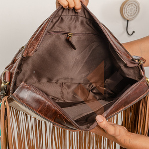 LW Sac à bandoulière à sangle unique pour femmes en cuir véritable à franges pour filles Style bohème pour le printemps et l'hiver - Product Image 2