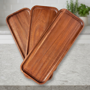 Ensemble de 4 assiettes en bois naturel massif Sheeraz International pour la restauration, les fêtes, les buffets, facile à transporter, design à poignée rainurée pour un glissement - Product Image 6