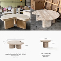 Table basse en travertin naturel de style nordique moderne et luxueux, table d'appoint irrégulière en travertin pour projet de villa Wabi Sabi