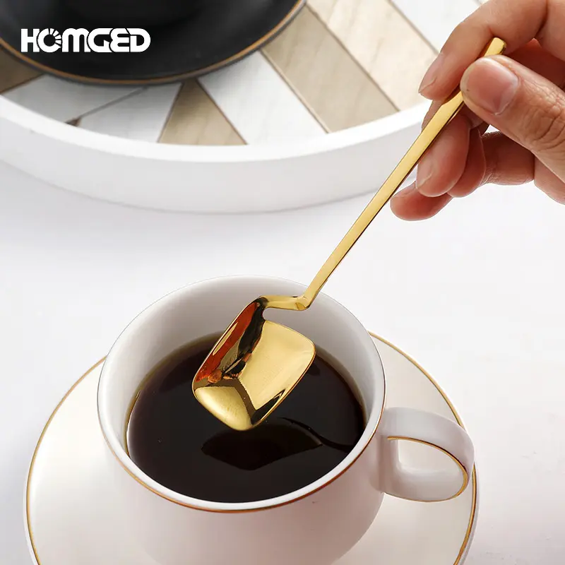Colher de café de aço inoxidável de metal reutilizável colher de café de ouro exclusiva de qualidade alimentar