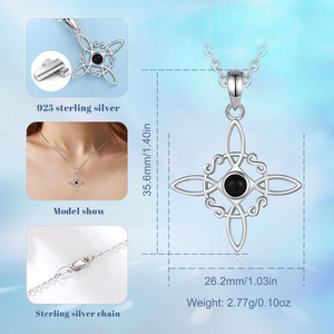 Collar Espiritual <span class=keywords><strong>de</strong></span> Plata <span class=keywords><strong>de</strong></span> Ley 925 Merryshine Nudo <span class=keywords><strong>de</strong></span> Bruja <span class=keywords><strong>Buena</strong></span> <span class=keywords><strong>Suerte</strong></span> con Obsidiana Brillante para Mujer - Product Image 4