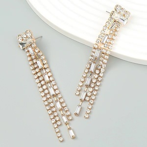 클로 체인 합금 크리스탈 풀 다이아몬드 스터드 귀걸이 빛나는 긴 술 귀걸이 여성 유럽 미국 결혼식 - Product Image 5